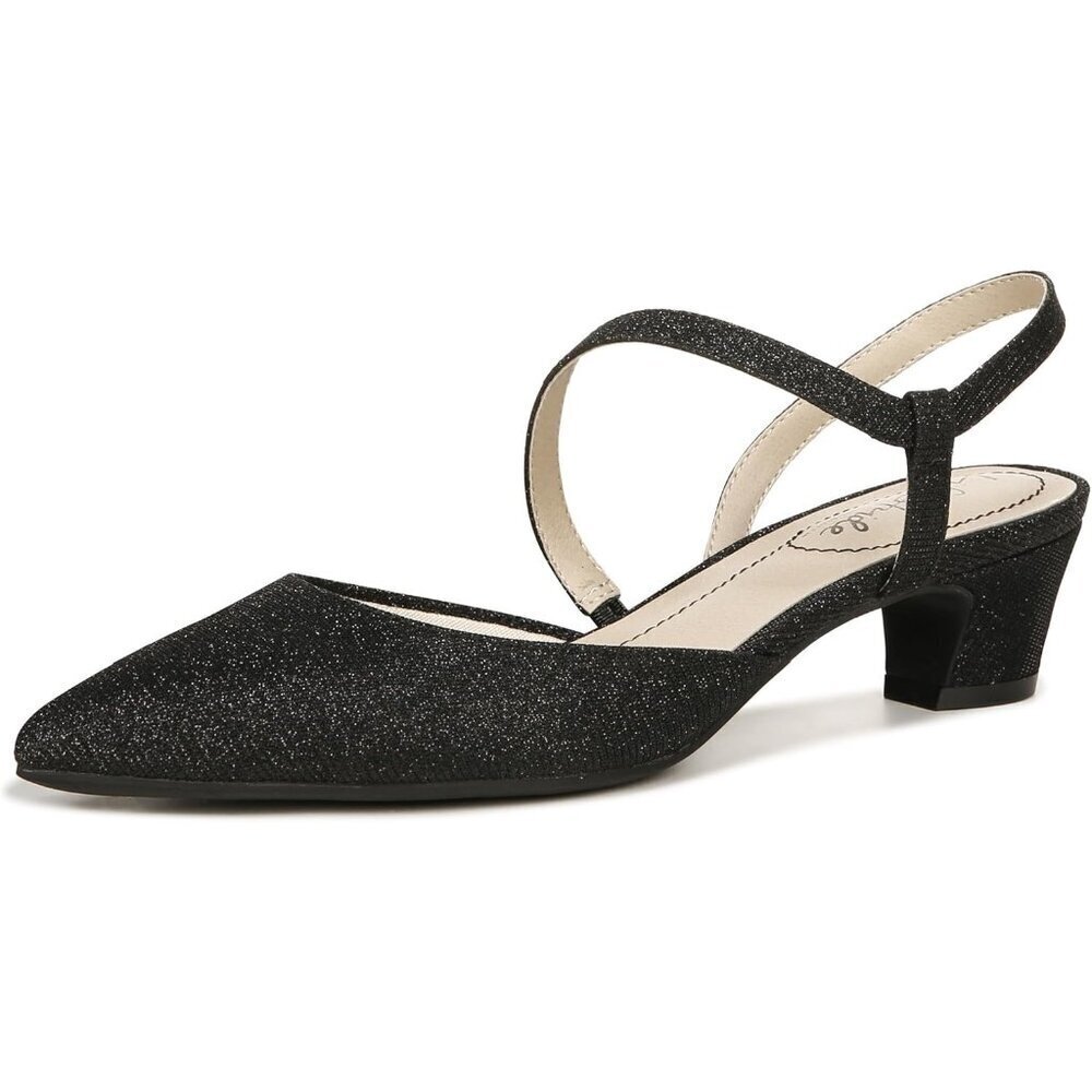 LifeStride Womens Black Sparkle Patent Polyurethane Pointed Closed Toe Pump